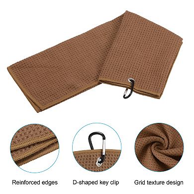 20"x16" Tri-Fold Golf Towels, 2 Pack Waffle Pattern Towels Fiber Strong Water Absorption with D Clip