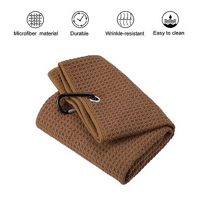 20"x16" Tri-Fold Golf Towels, 2 Pack Waffle Pattern Towels Fiber Strong Water Absorption with D Clip