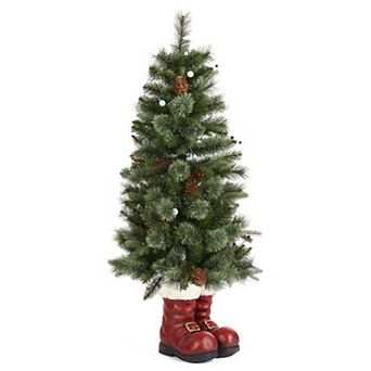 Glitzhome 4.5ft Christmas Santa Boots Porch Tree, Potted Christmas Tree for Indoor & Outdoor Use