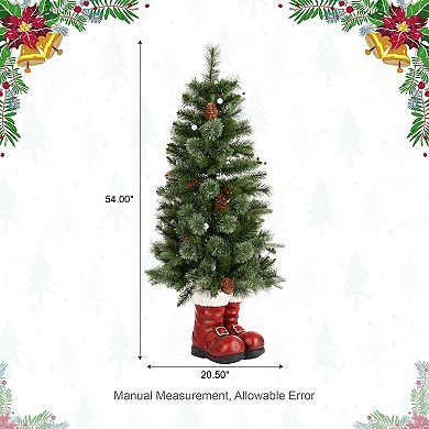 Glitzhome 4.5ft Christmas Santa Boots Porch Tree, Potted Christmas Tree for Indoor & Outdoor Use