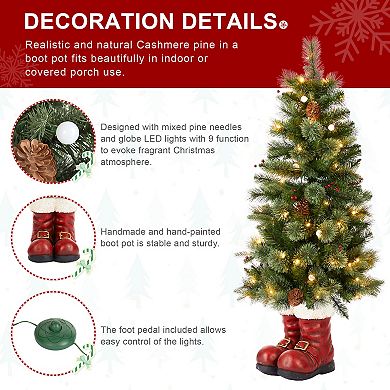 Glitzhome 4.5ft Christmas Santa Boots Porch Tree, Potted Christmas Tree for Indoor & Outdoor Use