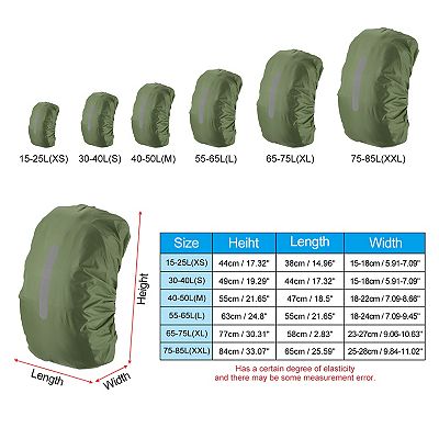 Unique Bargains Waterproof Backpack Rain Cover with a Vertical Reflective Strap for Hiking/Biking 1 Pc X-Large(65L-75L) Army Green