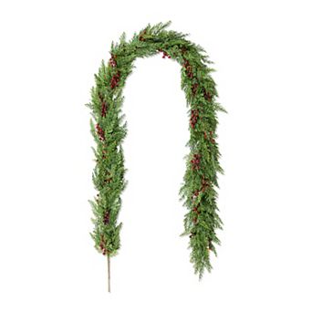 Glitzhome 9ft Christmas Greenery PE Dripping Cedar Garland with Red Berries