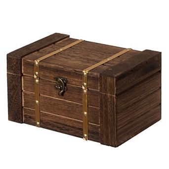 Vintiquewise Rectangular Wooden Treasure Chest Rustic Dark Wood Decorative Storage Box and Organizer