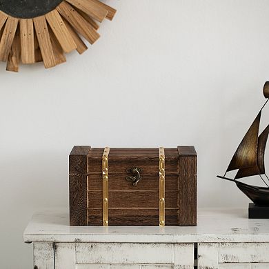 Vintiquewise Rectangular Wooden Treasure Chest Rustic Dark Wood Decorative Storage Box and Organizer