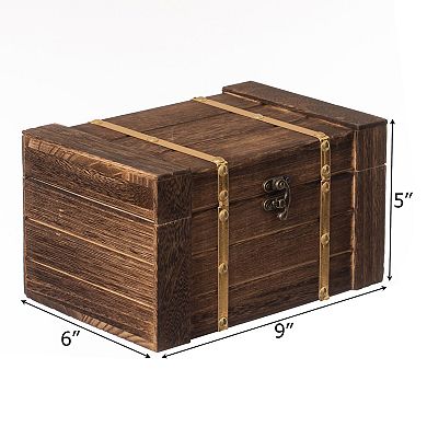 Vintiquewise Rectangular Wooden Treasure Chest Rustic Dark Wood Decorative Storage Box and Organizer