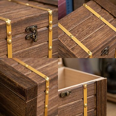 Vintiquewise Rectangular Wooden Treasure Chest Rustic Dark Wood Decorative Storage Box and Organizer