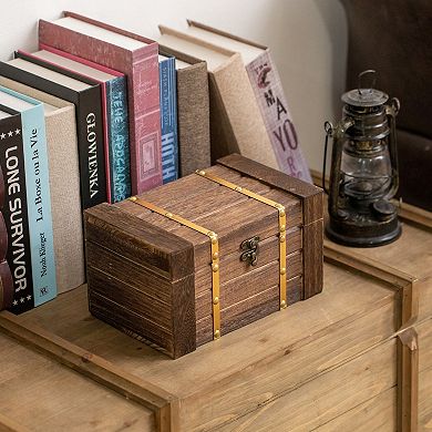 Vintiquewise Rectangular Wooden Treasure Chest Rustic Dark Wood Decorative Storage Box and Organizer