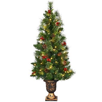 Costway 3/4/5 ft Pre-Lit Christmas Entrance Tree In Urn with 40/60/100 LED Light