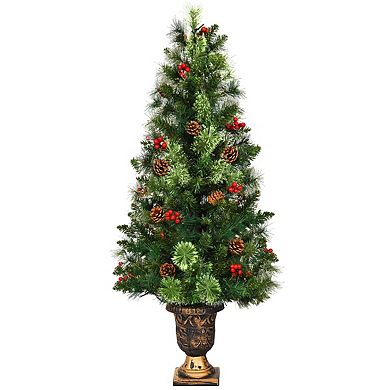 Costway 3/4/5 ft Pre-Lit Christmas Entrance Tree In Urn with 40/60/100 LED Light