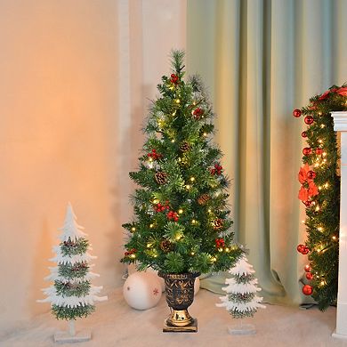 Costway 3/4/5 ft Pre-Lit Christmas Entrance Tree In Urn with 40/60/100 LED Light