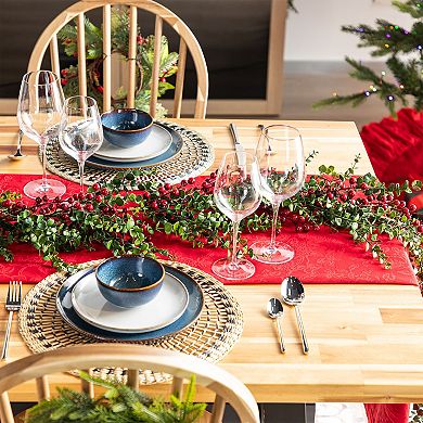 Glitzhome 2-Pack Christmas Greenery PE Dripping Eucalyptus Garland with Red Berries, 6ft
