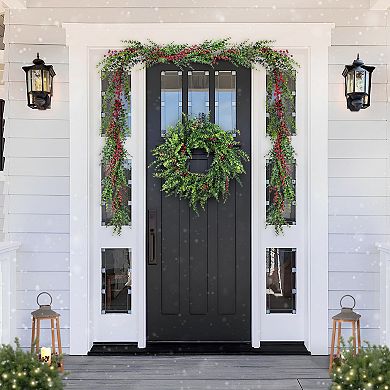 Glitzhome 2-Pack Christmas Greenery PE Dripping Eucalyptus Garland with Red Berries, 6ft
