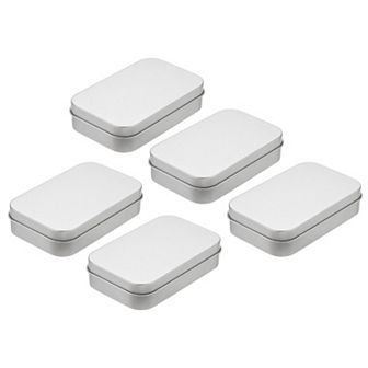Metal Tin Box Containers, 5 pc 3.7x2.4x0.9 Inch Portable Storage Box, Silver