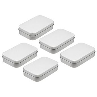 Metal Tin Box Containers, 5 pc 3.7x2.4x0.9 Inch Portable Storage Box, Silver