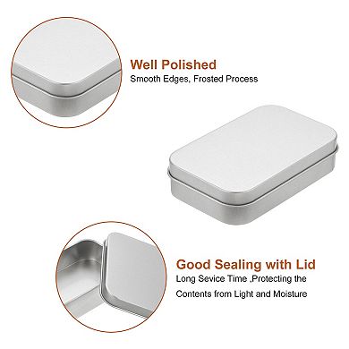 Metal Tin Box Containers, 5Pcs 3.7x2.4x0.9 Inch Portable Storage Box, Silver