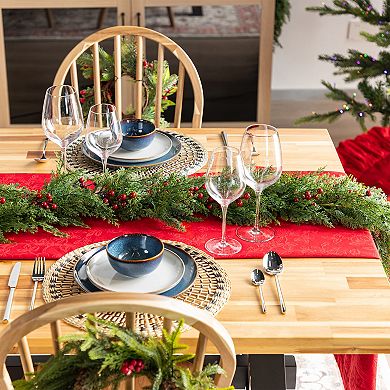 Glitzhome Set of 2 Christmas Garland - 6ft Greenery PE Dripping Cedar Garland with Red Berries
