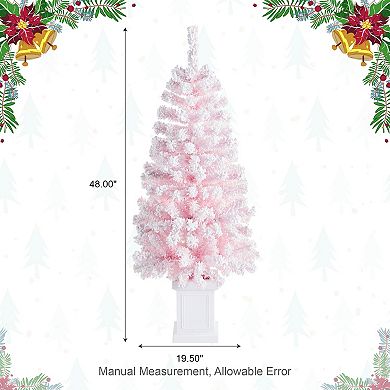 Glitzhome 4ft Pre-Lit Flocked Pink Artificial Christmas Porch Tree