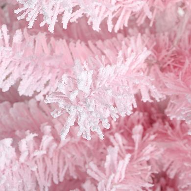 Glitzhome 4ft Pre-Lit Flocked Pink Artificial Christmas Porch Tree