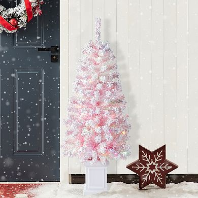 Glitzhome 4ft Pre-Lit Flocked Pink Artificial Christmas Porch Tree