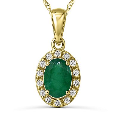 Luna Mia 10k Gold Oval-Cut Gemstone & Diamond Accent Halo Pendant Necklace