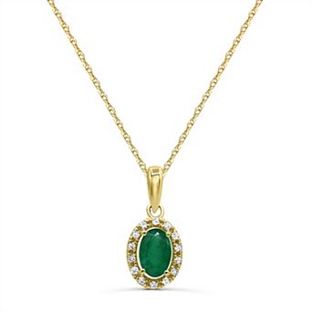 Luna Mia 10k Gold Oval-Cut Gemstone & Diamond Accent Halo Pendant Necklace
