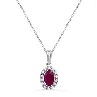 Luna Mia 10k Gold Oval-Cut Gemstone & Diamond Accent Halo Pendant Necklace