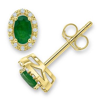 Luna Mia 10k Gold Oval-Cut Gemstone & Diamond Accent Halo Stud Earrings