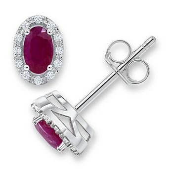 Luna Mia 10k Gold Oval-Cut Gemstone & Diamond Accent Halo Stud Earrings