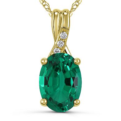 Luna Mia 10k Gold Emerald & Diamond Pendant Necklace - 18"