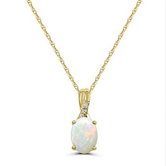Luna Mia 10k Gold Opal & Diamond Pendant Necklace - 18"