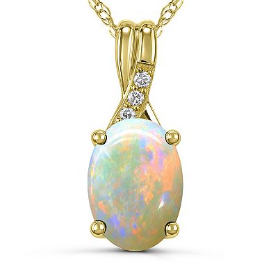 Luna Mia 10k Gold Opal & Diamond Pendant Necklace - 18"