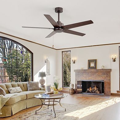 52 in Ceiling fan without light, 5 plywood blades, 3-speed AC motor, 5/10" downrods, pull chain