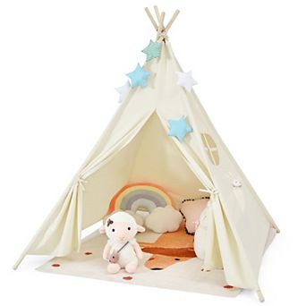 Costway Kids Canvas Play Tent Foldable Playhouse Toys for Indoor Outdoor