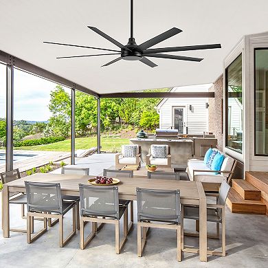 72 Inch modern no-light fan, 8 ABS blades, 7&12" downrods, 6-speed DC motor, remote