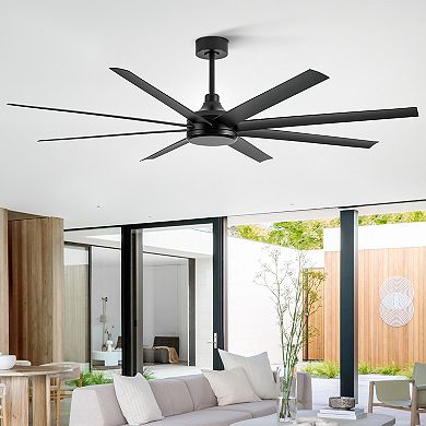 72 Inch modern no-light fan, 8 ABS blades, 7&12" downrods, 6-speed DC motor, remote
