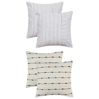 4 Pack Cotton Striped Boho Cushion Covers Modern Farmhouse Decorative Throw Pillow Covers 18x18 Inch