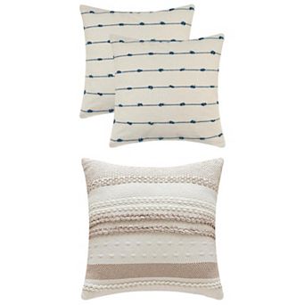 3 Pack Striped Boho Cushion Covers Modern Farmhouse Decorative Square Throw Pillow Covers 18x18 Inch