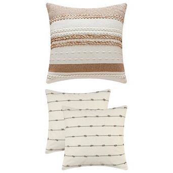 3 Pack Striped Boho Cushion Covers Modern Farmhouse Decorative Square Throw Pillow Covers 18x18 Inch