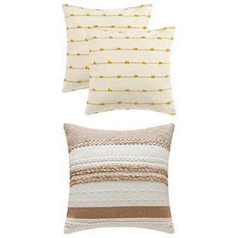 3 Pack Striped Boho Cushion Covers Modern Farmhouse Decorative Square Throw Pillow Covers 18x18 Inch