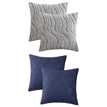 4 pc Soft Short Plush and Geometric Decorative Throw Pillow Covers Cushion Covers 12x20&18x18 Inch