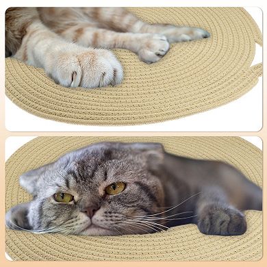 Cat Scratcher Mat, Cotton Rope Cat Scratch Pad, Round Horizontal Cat Floor Scratching Pad Rug