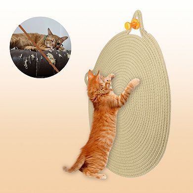 Cat Scratcher Mat, Cotton Rope Cat Scratch Pad, Round Horizontal Cat Floor Scratching Pad Rug