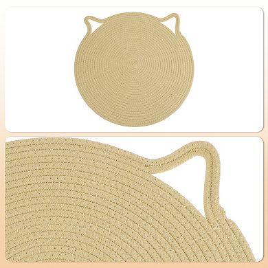 Cat Scratcher Mat, Cotton Rope Cat Scratch Pad, Round Horizontal Cat Floor Scratching Pad Rug