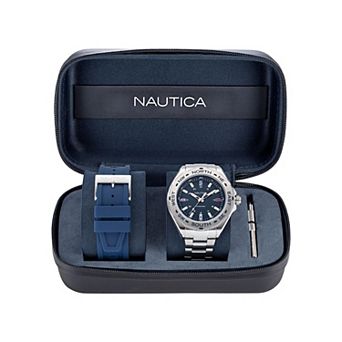 Nautica Clearwater Beach Men's Stainless Steel Bracelet & Silicone Strap Watch Set - NAPCWS305