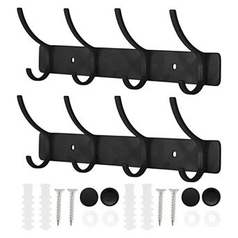 2 pc Coat Rack Wall Mount, Hat Rack with 4 Hook for Wall, Towel Hooks for Bathrooms
