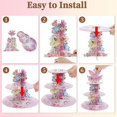 Cupcake Stand, 3-Tier Butterfly Pattern Cupcake Stand Tower, Cardboard Dessert Cup Cake Stand Tower