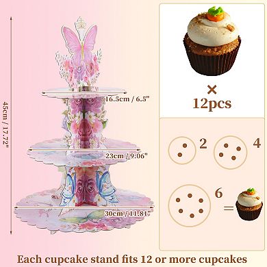 Cupcake Stand, 3-Tier Butterfly Pattern Cupcake Stand Tower, Cardboard Dessert Cup Cake Stand Tower