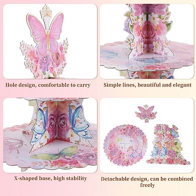 Cupcake Stand, 3-Tier Butterfly Pattern Cupcake Stand Tower, Cardboard Dessert Cup Cake Stand Tower