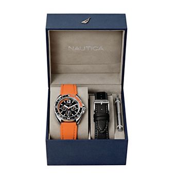 Nautica Men's Multifunction Silicone & Leather Strap Watch Set - N09908G